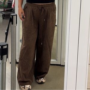 Brown Corduroy Wide-Leg Pants